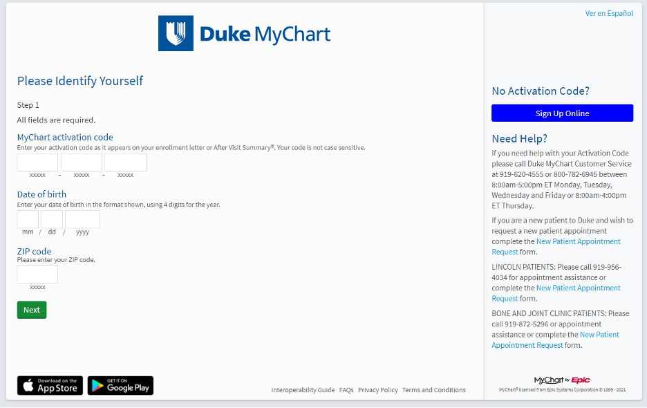 Creating A Duke MyChart Account With An Activation Code Duke Health